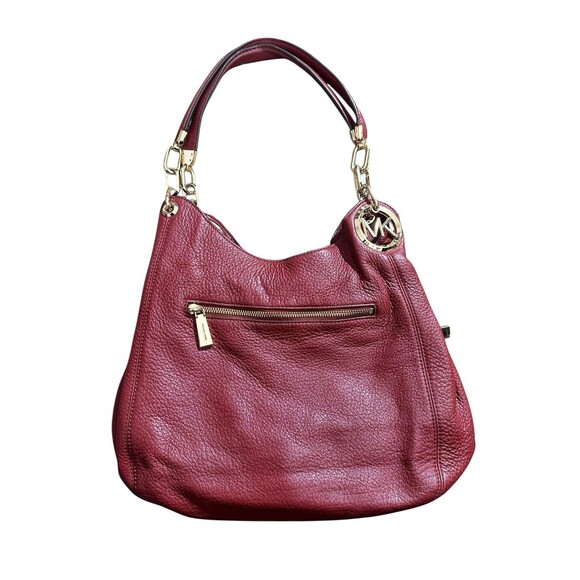 Michael Kors Fulton Pebble Leather Chain Bag Tote Purse Mahogany Red Burgundy - Picture 3 of 16